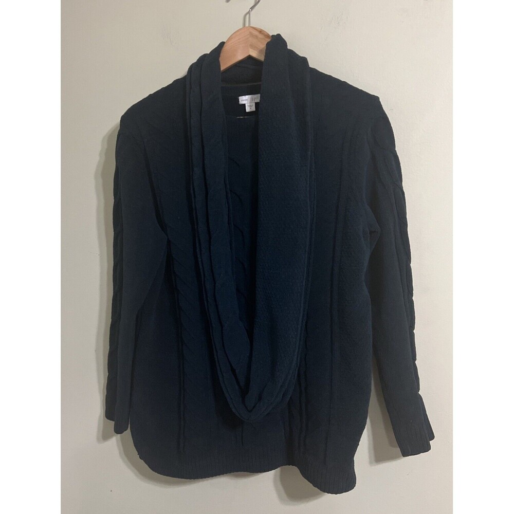 J. Jill Women Blue Chenille Cable Knit Sweater With Scarf Chunky Pullover Size M